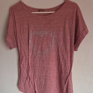 SJS Dusty Pink Heart Embellished Tee
